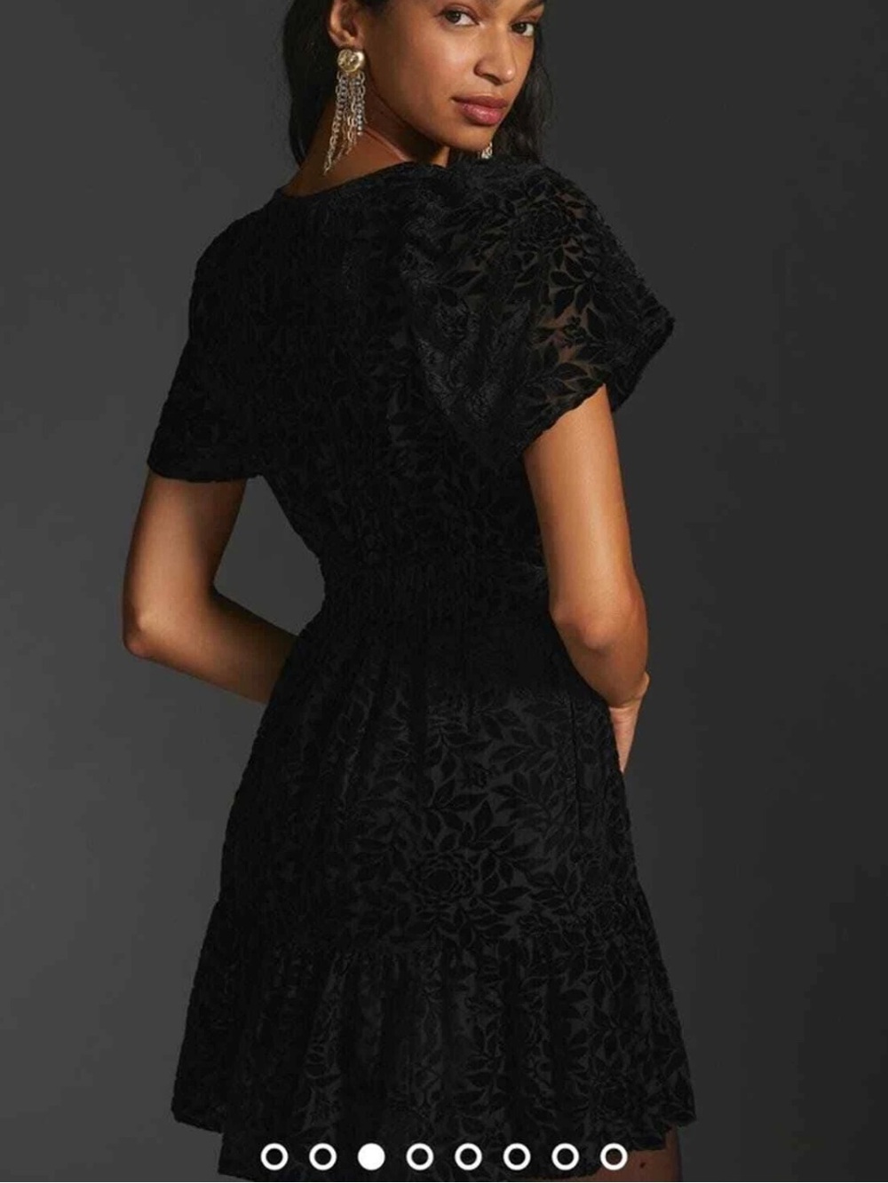 Anthropologie somserset mini dress black floral velvet smocked waist sz m - Picture 2 of 8
